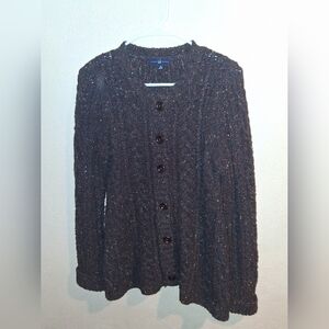 GAP Brown Speckled Wool Blend Classic Cable Knit Cardigan Sweater M